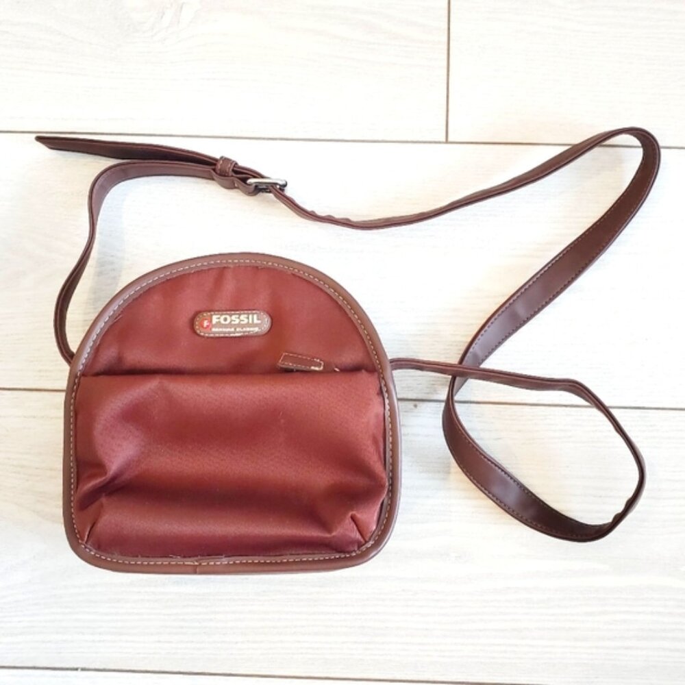 Vintage Fossil Leather Trim Nylon Chocolate Brown 90s Y2K Crossbody Purse